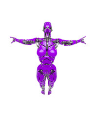 cyborg girl is flying free on white background