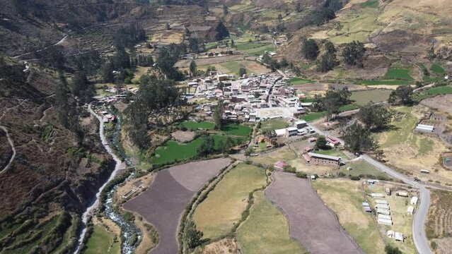 Aerial view of the town of Obrajillo located 5 minutes from the city of Canta north of Lima in Peru
