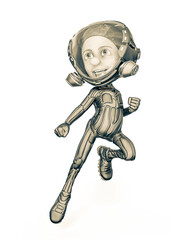 mini astronaut cartoon in action
