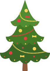 Christmas tree decorated with garlands . Cartoon flat style. Concept Christmas