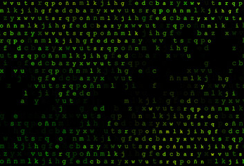 Dark green vector cover with english symbols.