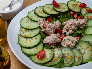 salad with cucumber and tuna
