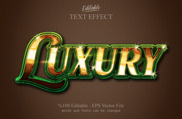 Luxury shiny golden editable text with green leather covering with leather brown background