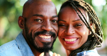 African couple real life laugh and smile. Black people portrait