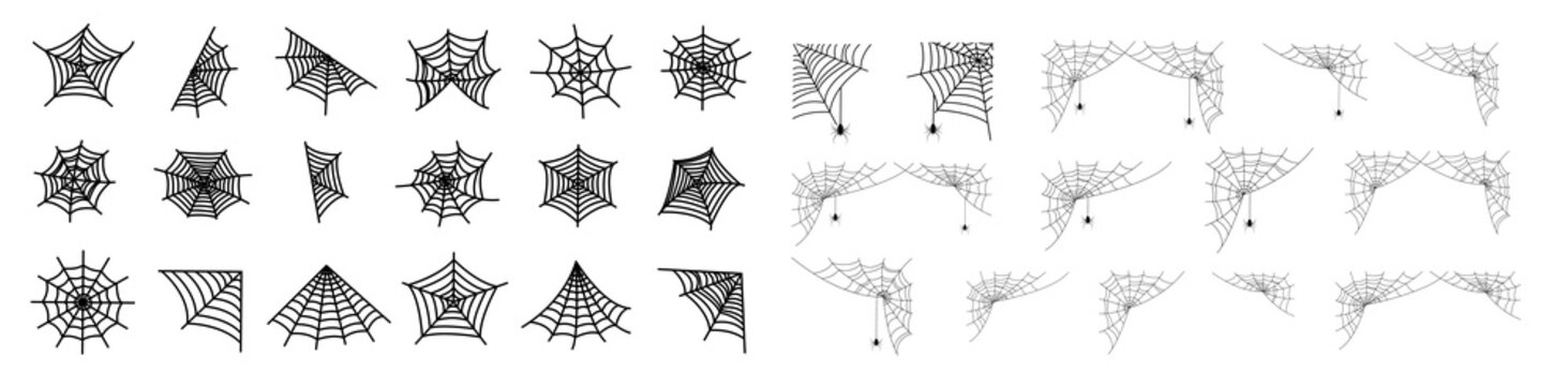 Web spider cobweb icons set. Spider icon set.