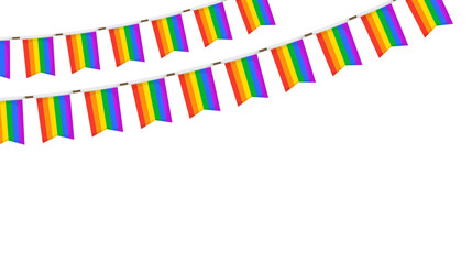 LGBT garland. Rainbow color pennants chain. Party bunting decoration. Celebration flags for pride decor. Footer and banner background