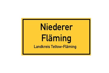 Isolated German city limit sign of Niederer Fläming located in Brandenburg