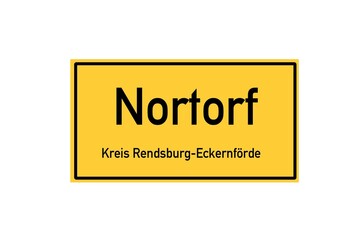 Isolated German city limit sign of Nortorf located in Schleswig-Holstein