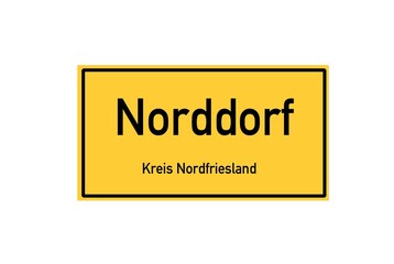 Isolated German city limit sign of Norddorf located in Schleswig-Holstein