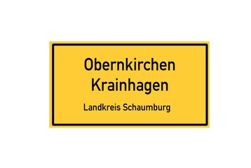 Isolated German city limit sign of Obernkirchen Krainhagen located in Niedersachsen