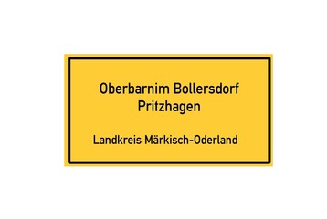 Isolated German city limit sign of Oberbarnim Bollersdorf Pritzhagen located in Brandenburg
