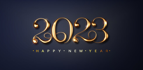 Happy new year 2023 banner. Golden Vector luxury text 2023 Happy new year. Gold Festive Numbers Design