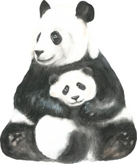 Watercolor panda illustration, cute mother and baby nursery print, animal drawing, tropical, baby shower invitation, greeting card, frame art,poster, gender neutral, mother's day postcard, flyer, diy  © Catherine