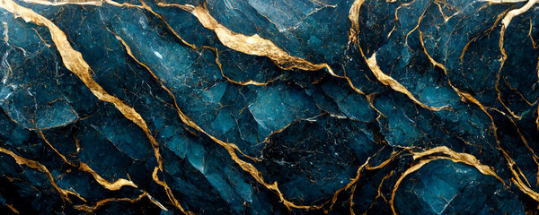 Blue Marble with Gold Foil Gaps, smooth stone surface texture, wallpaper, close up of abstract texture with high resolution