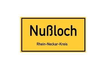 Isolated German city limit sign of Nußloch located in Baden-Württemberg
