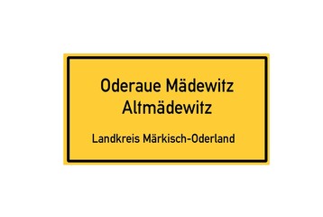 Isolated German city limit sign of Oderaue Mädewitz Altmädewitz located in Brandenburg