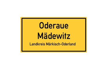 Isolated German city limit sign of Oderaue Mädewitz located in Brandenburg