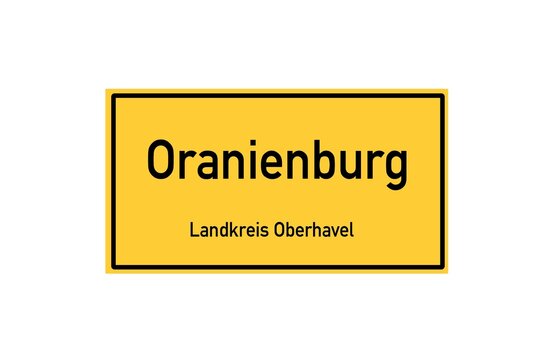 Isolated German city limit sign of Oranienburg located in Brandenburg