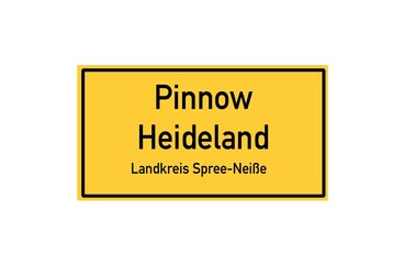 Isolated German city limit sign of Pinnow Heideland located in Brandenburg