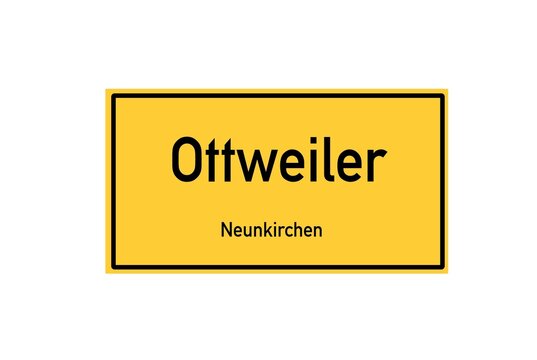 Isolated German city limit sign of Ottweiler located in Saarland