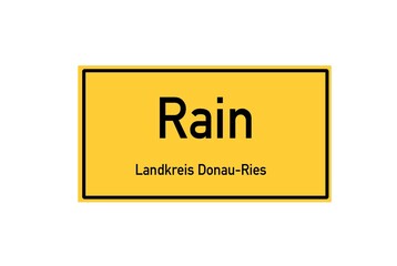 Isolated German city limit sign of Rain located in Bayern