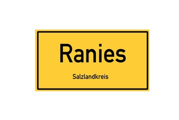 Isolated German city limit sign of Ranies located in Sachsen-Anhalt - obrazy, fototapety, plakaty