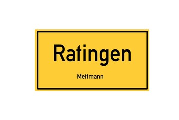 Isolated German city limit sign of Ratingen located in Nordrhein-Westfalen