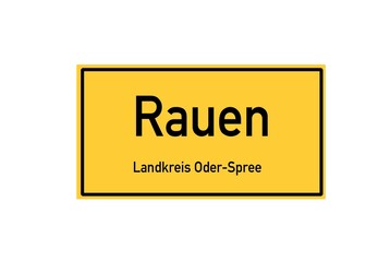 Isolated German city limit sign of Rauen located in Brandenburg