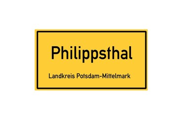 Isolated German city limit sign of Philippsthal located in Brandenburg