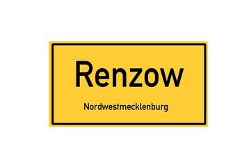 Isolated German city limit sign of Renzow located in Mecklenburg-Vorpommern