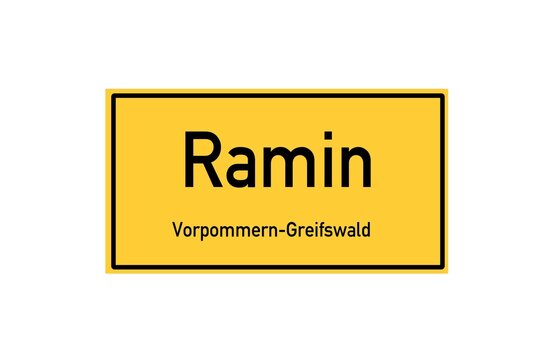 Isolated German city limit sign of Ramin located in Mecklenburg-Vorpommern
