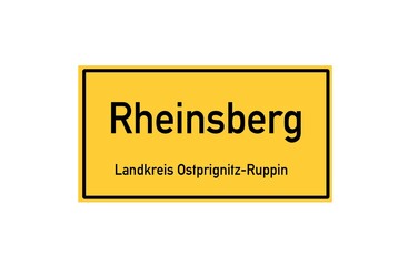Isolated German city limit sign of Rheinsberg located in Brandenburg