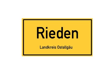 Isolated German city limit sign of Rieden located in Bayern