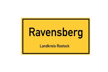 Isolated German city limit sign of Ravensberg located in Mecklenburg-Vorpommern