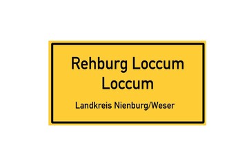 Isolated German city limit sign of Rehburg Loccum Loccum located in Niedersachsen