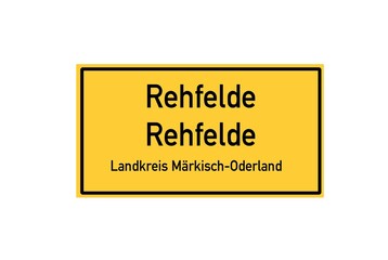Isolated German city limit sign of Rehfelde Rehfelde located in Brandenburg