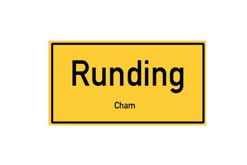 Isolated German city limit sign of Runding located in Bayern