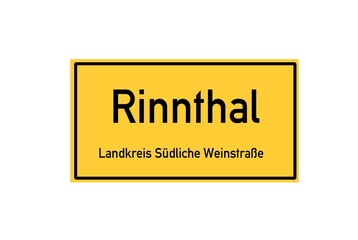 Isolated German city limit sign of Rinnthal located in Rheinland-Pfalz