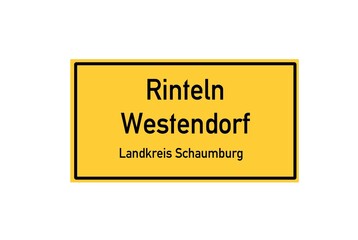 Isolated German city limit sign of Rinteln Westendorf located in Niedersachsen