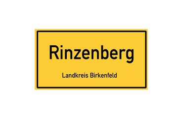 Isolated German city limit sign of Rinzenberg located in Rheinland-Pfalz