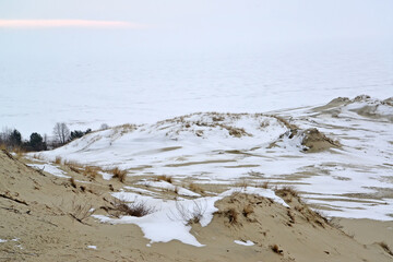 KALININGRAD REGION, RUSSIA - MARCH 07, 2018: Winter view of the Curonian Spit and the Curonian Bay