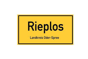 Isolated German city limit sign of Rieplos located in Brandenburg