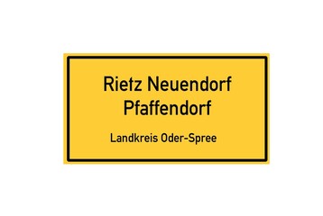 Isolated German city limit sign of Rietz Neuendorf Pfaffendorf located in Brandenburg