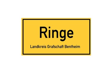 Isolated German city limit sign of Ringe located in Niedersachsen