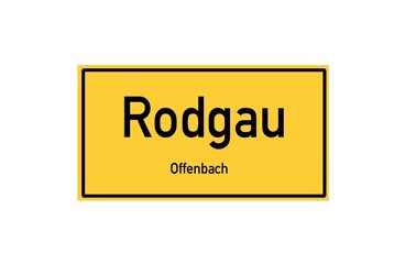 Isolated German city limit sign of Rodgau located in Hessen