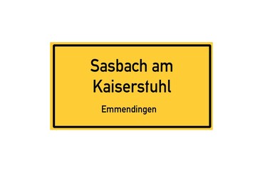 Isolated German city limit sign of Sasbach am Kaiserstuhl located in Baden-W�rttemberg