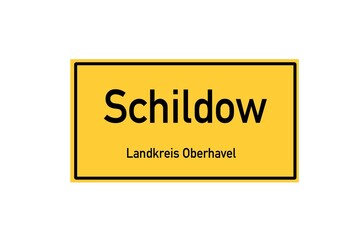 Isolated German city limit sign of Schildow located in Brandenburg