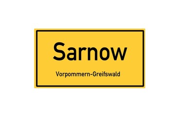 Isolated German city limit sign of Sarnow located in Mecklenburg-Vorpommern