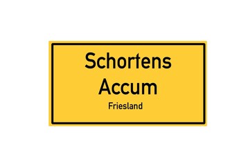 Isolated German city limit sign of Schortens Accum located in Niedersachsen