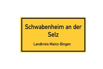 Isolated German city limit sign of Schwabenheim an der Selz located in Rheinland-Pfalz